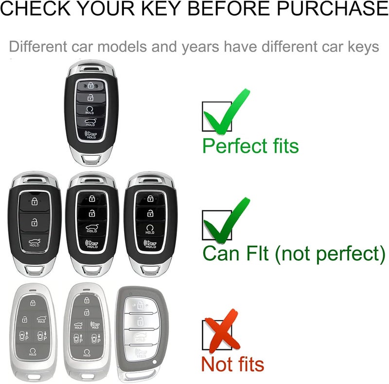 CACARLIKE for Hyundai Key Fob Cover with Leather Lanyard, Car Key Fob Case Compatible with Elantra GT Sport Santa Fe Palisade Kona Smart Key Protector Holder - Image 2